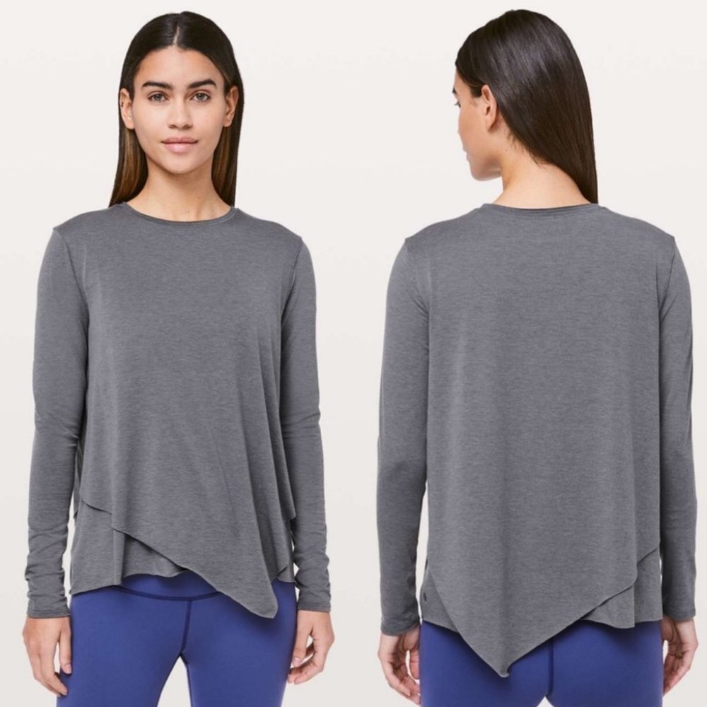 Lululemon Sweetest Day Long Sleeve Grey Tee Size 2 T-Shirt Split Front Heathered